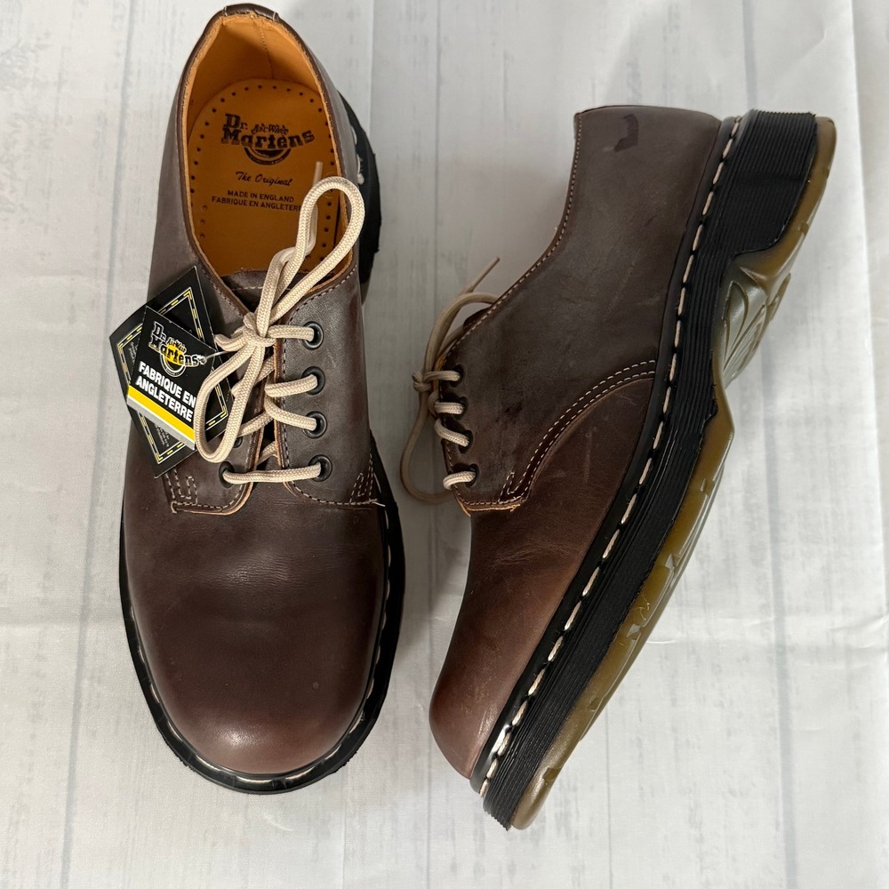 NWT Dr. Martens Made in England Brown wax Leather Oxford Shoes Mens Size 9